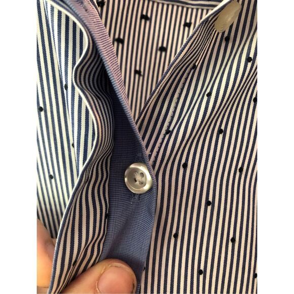 Lands End Women’s Blue Striped Collared Button Up Long Sleeve Blouse Size Petite - Picture 6 of 8